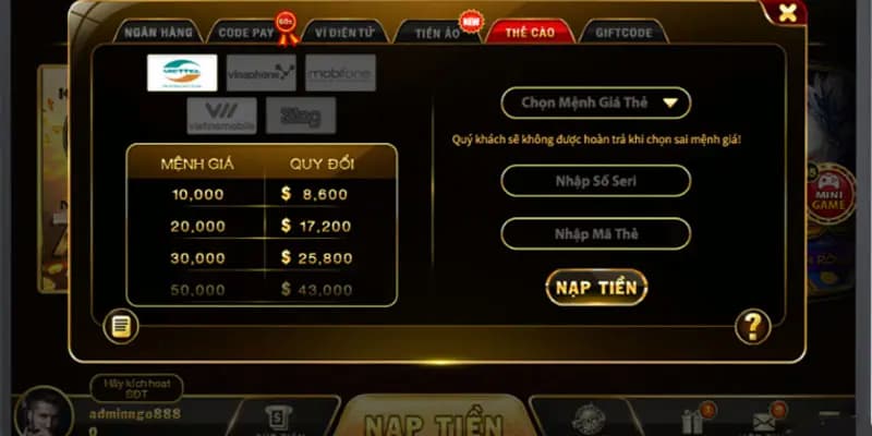 Hướng dẫn chi tiết từng bước nạp tiền Go88
