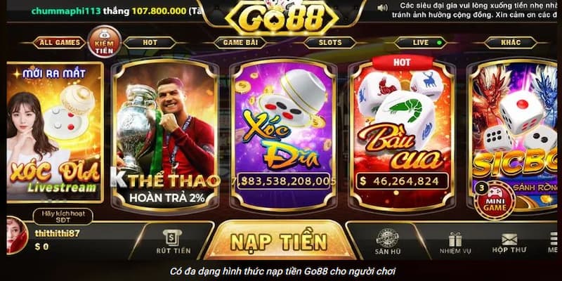Hướng dẫn chi tiết từng bước thực hiện nạp tiền Go88 nhanh